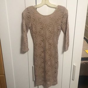 Open back fitted nude/gold dress